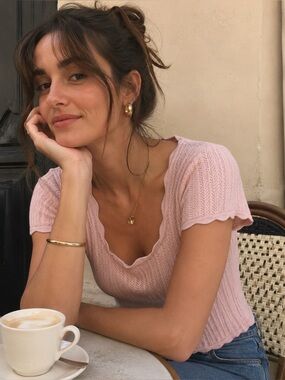Truth Pastel Pink Ribbed Scoop Neck Short Sleeve Top